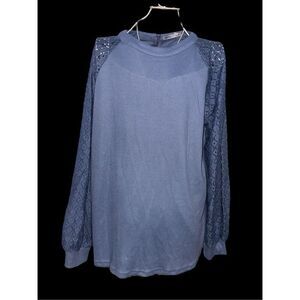 NEW WITH TAGS Mihol Blue Lace Crochet Long Sleeve Waffle‎ Knit Frenchy Plus Size